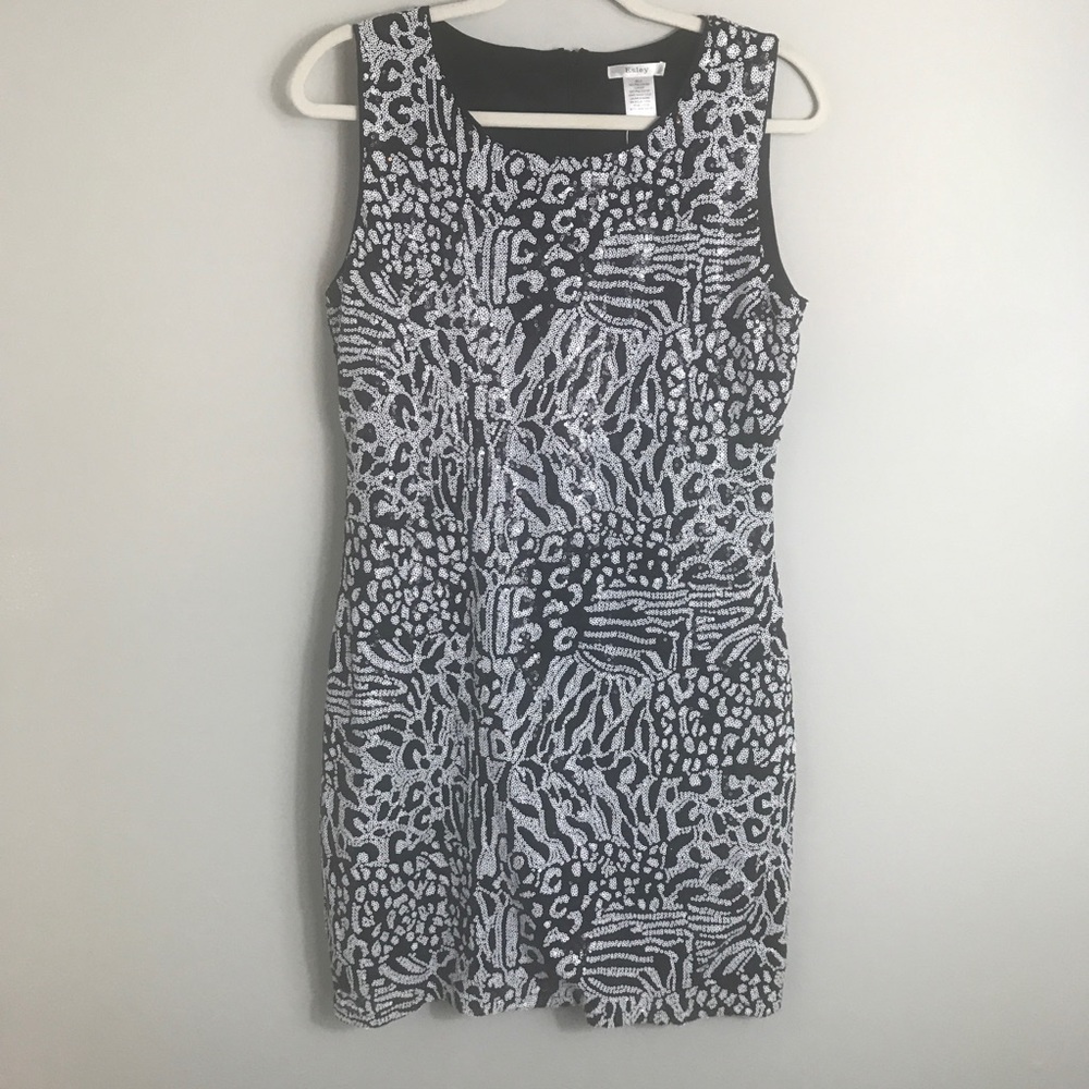Esley Sequin Sleeveless Dress-Black White-Large